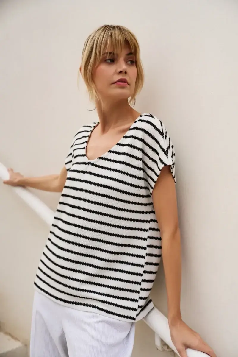WOMEN'S TSHIRT L-TS-4694 WHITE_BLACK - Imagen 4