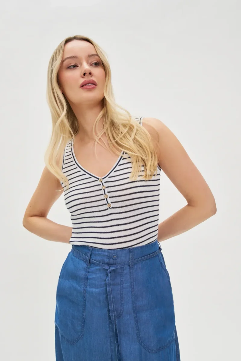 WOMEN'S TOP L-TS-4680 WHITE_NAVY
