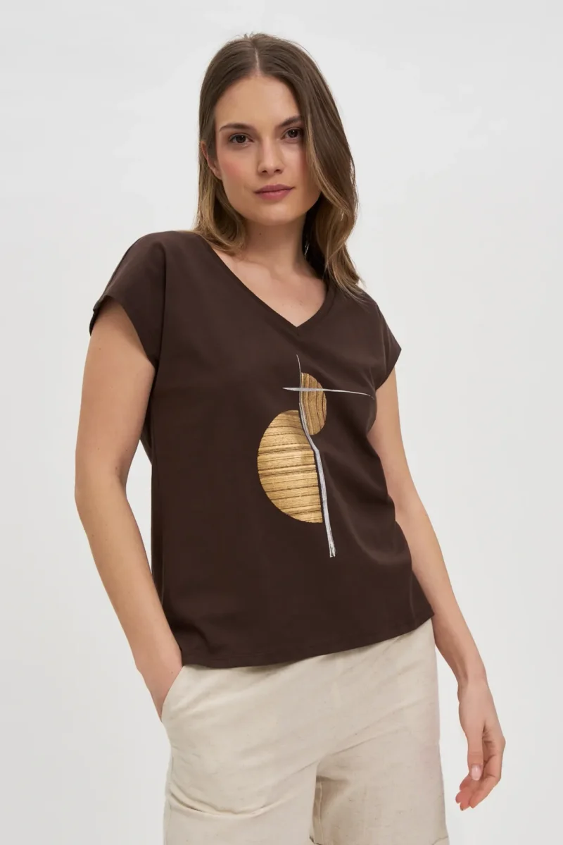 WOMEN'S T-SHIRT L-TS-4737 D.BROWN