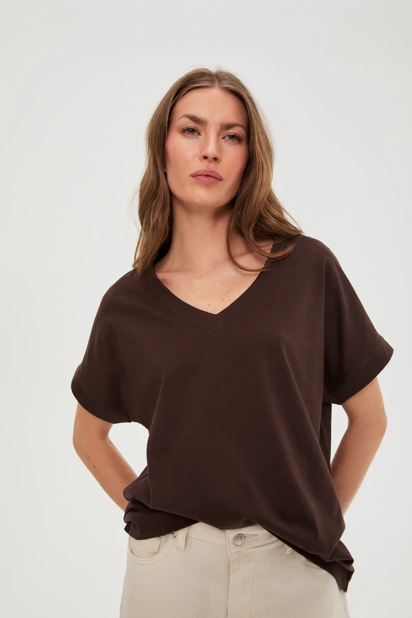 BLUSA MANGA CORTA L-TS-4942 BROWN