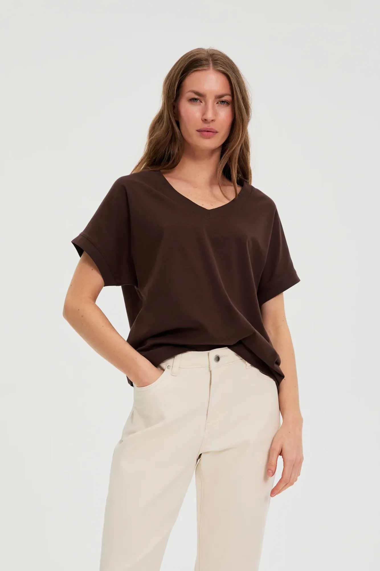 BLUSA MANGA CORTA L-TS-4942 BROWN - Imagen 4