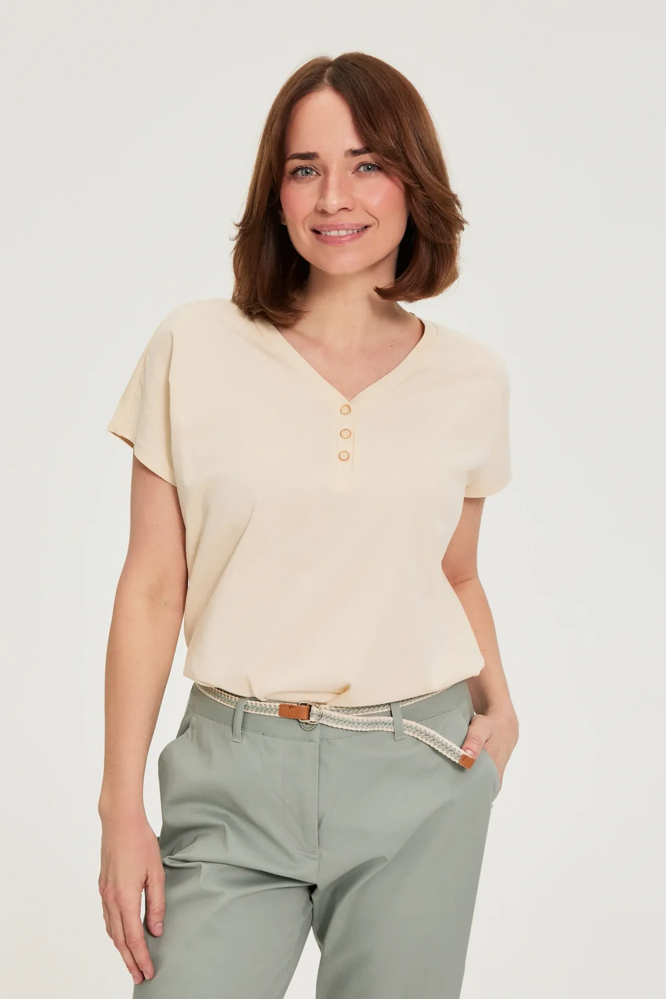 BLUSA MANGA CORTA L-TS-4977 CREAM